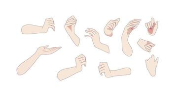 Pack of cartoon hands in various gestures. Vector illustrations on isolated background