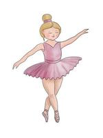 Cute little Girl dancing Ballet Kid Dancer in pink tutu Watercolor vector hand drawn illustration isolated on white background