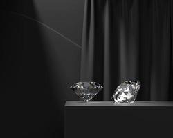 Round Diamond placed on black podium with curtain background 3d rendering photo