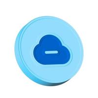 Blue cloud minus icon isolated over white background. 3D rendering. photo