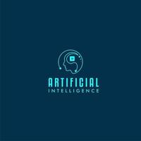 plantilla de ilustración de logotipo de icono de inteligencia artificial, rostro humano de tecnología futura, cabeza y cerebro. red de circuitos electrónicos y diseño de vectores de comunicación.