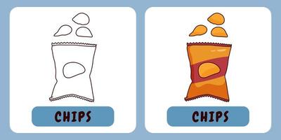 Chips cartoon illustration for children's coloring book vector