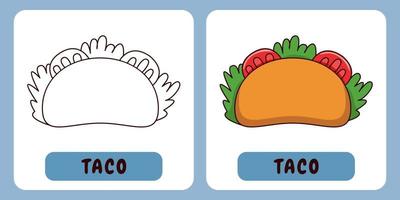 Taco cartoon illustration for children's coloring book vector