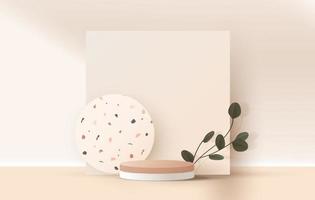 Cosmetic brown minimal background and terrazzo marble premium podium display for product presentation branding and packaging presentation. studio stage with shadow of leaf background. vector design