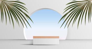 Cosmetic gray background and premium podium display for product presentation branding and packaging presentation. studio stage with shadow of leaf background. vector design