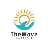 diseño de ilustración de vector de onda oceánica simple, símbolo de sol, plantilla de diseño de logotipo