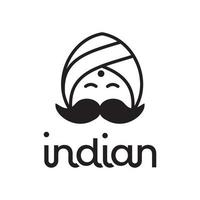 diseño de ilustración de dibujos animados del logotipo del hombre de la cara sonriente india, vector de turbante circular