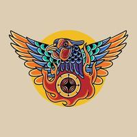 bird and sun burning tattoo style vector