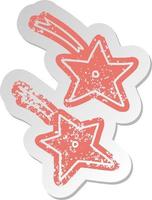distressed old sticker of ninja throwing stars vector
