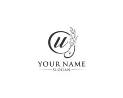 hermoso diseño de logotipo de letra u, vector de logotipo u, logotipo escrito a mano de firma, boda, tienda de moda, tienda de cosméticos, salón de belleza, boutique, diseño de logotipo creativo floral.