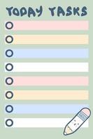 Today tasks checklist template with cute pencil. vector