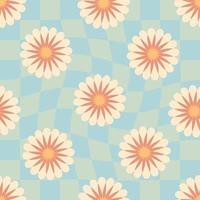 Groovy seamless pattern with abstract flowers in 1960 style. vector