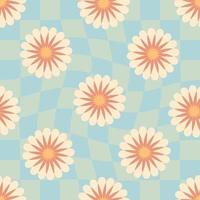 Groovy seamless pattern with abstract flowers in 1960 style. vector