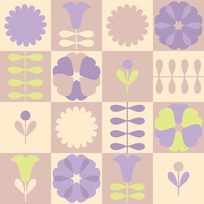 Pastel seamless pattern with flowers in boho aesthetic style.