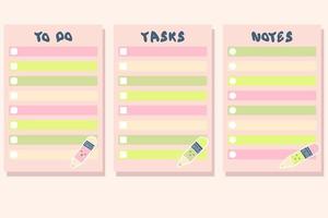School notes to do checklist template collection. vector