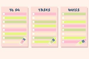 School notes to do checklist template collection. vector