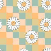 Checkerboard seamless pattern with chamomile flowers. vector