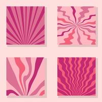 Groovy background collection with abstract waves in 1970 style. vector