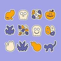 Happy halloween cartoon characters stickers collection. vector