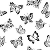 Seamless monochrome pattern. Graphic black Butterfly isolated on white background. Vector illustration