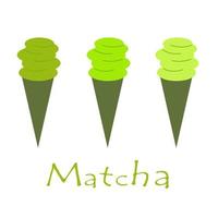 Matcha. Green ice cream from matches. Cold dessert. Cooking ingredients, baking and tea. Vector illustration