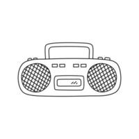 Retro cassette tape recorder isolated on white background. Vector hand-drawn illustration in doodle style. Music boombox. Perfect for decorations, logo, various designs.