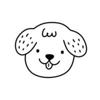 Cute dog face isolated on white background. Happy puppy. Vector hand-drawn illustration in doodle style. Perfect for decorations, cards, logo, various designs. Simple cartoon character.