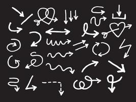 doodle set of abstract line arrows with hand drawn style on black background for concept design. vector illustration