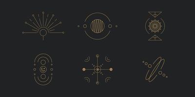 Set of moon and sun line art. Minimal boho linear symbols. Celestial mystic element. Vector line art illustration.