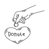 donate hand drawn. Concept of charity and donation. hands Give and share love to people. hands gesture on doodle style, vector illustration