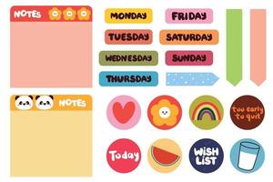 collection of weekly and daily planner sticker, notes, to do list, with lettering and cute icon. template for agenda, check list, stationery vector