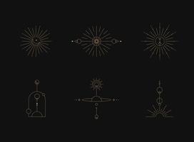 Set of moon and sun line art. Minimal boho linear symbols. Celestial mystic element. Vector line art illustration.