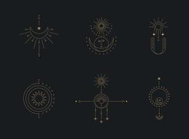 Set of moon and sun line art. Minimal boho linear symbols. Celestial mystic element. Vector line art illustration.