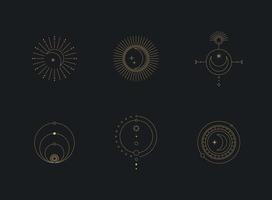 Set of moon and sun line art. Minimal boho linear symbols. Celestial mystic element. Vector line art illustration.