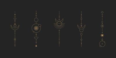 Set of moon and sun line art. Minimal boho linear symbols. Celestial mystic element. Vector line art illustration.