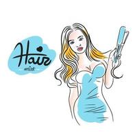 Hair artist, beautiful girl, hairdresser and hair stylist, holding a tool for work vector