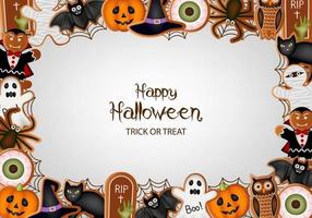 halloween background with gingerbread cookies. halloween frame with cookies vector