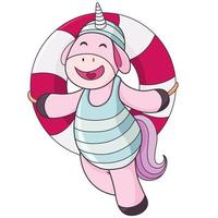 unicornio en traje de baño sosteniendo un anillo de goma vector