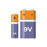 Battery AA and 9 Volts Flat Illustration. Clean Icon Design Element on Isolated White Background vector