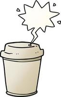 cartoon takeout coffee cup and speech bubble in smooth gradient style vector