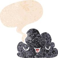 cute cartoon cloud and speech bubble in retro textured style vector