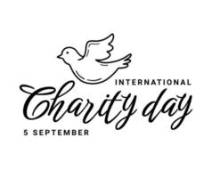 International Charity Day on September 5 logo with a dove of peace vector