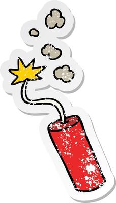 distressed sticker cartoon doodle of a lit dynamite stick