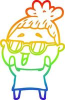 rainbow gradient line drawing cartoon happy woman wearing spectacles vector