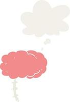 cartoon brain and thought bubble in retro style vector