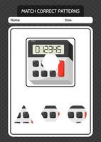 Match pattern game with calculator. worksheet for preschool kids, kids activity sheet vector