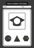 Match pattern game with graduation cap. worksheet for preschool kids, kids activity sheet vector