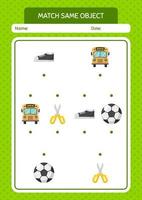 Match with same object game summer icon. worksheet for preschool kids, kids activity sheet vector