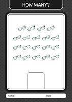 How many counting game with glasses. worksheet for preschool kids, kids activity sheet vector