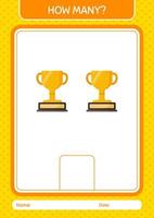 How many counting game with trophy. worksheet for preschool kids, kids activity sheet vector